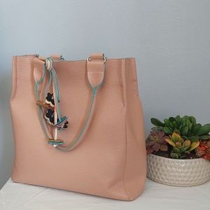 COPY - Pink & Teal Leather Tote w/ floral embellishments